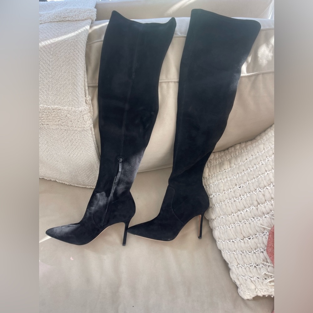 Veronica Beard Lisa OTK Black Suede Over The Knee Boot